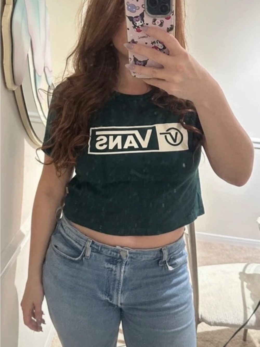 Vans Dark Green Logo Crop Tee